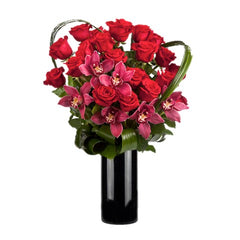 Modern Two Dozen Red Roses with Orchids